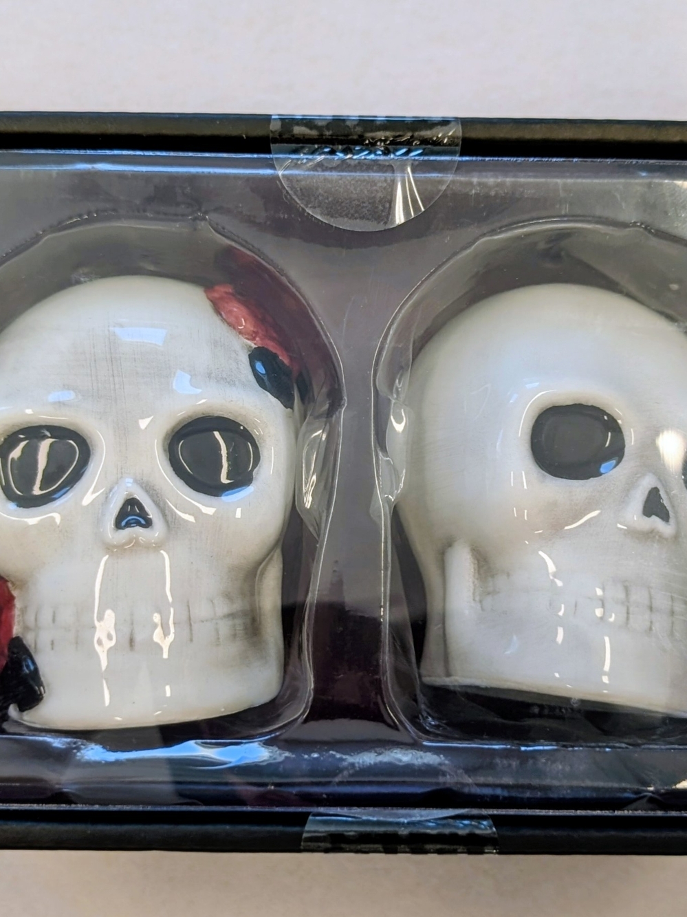 Spell White Skull Salt and Pepper Shaker Set with Red Accent
